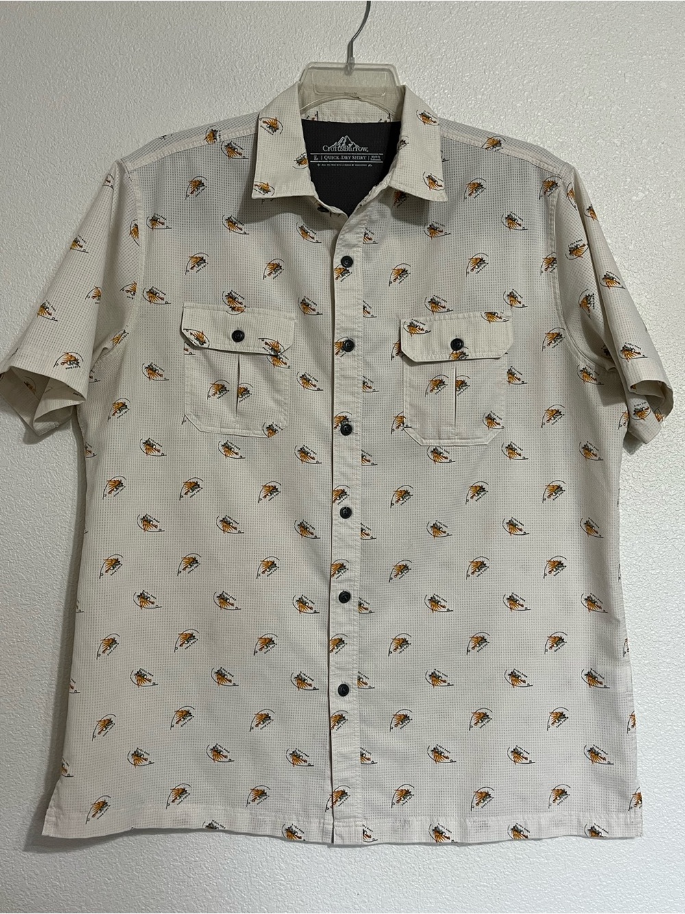 Croft & Barrow Quick Dry Gone Fishing Short Sleeve Button Up Shirt Vented Large